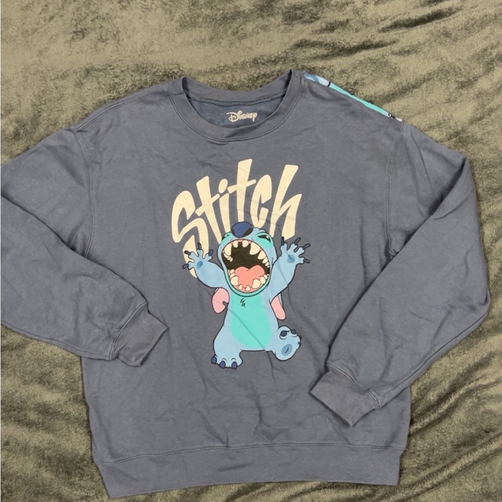 Women’s Disney Gray Crewneck Sweater with Stitch Design - size large